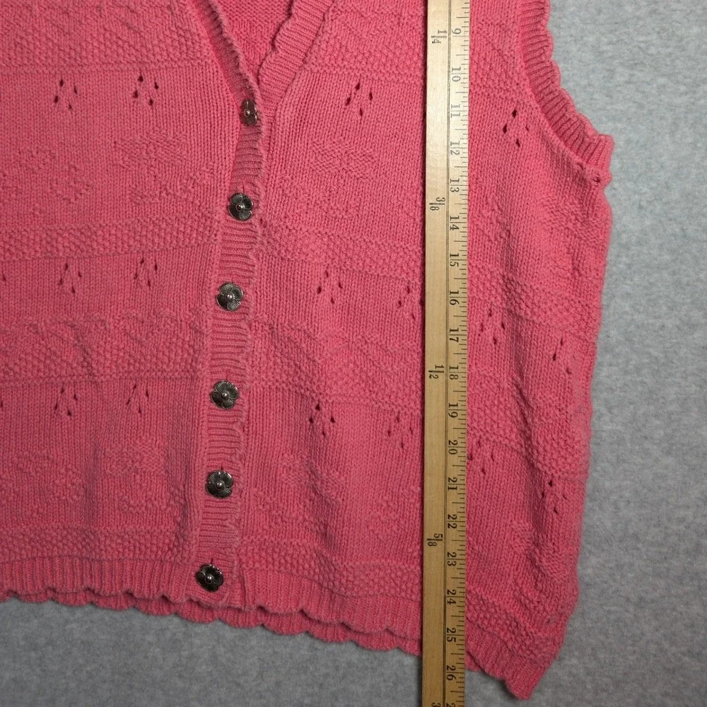 Northern Reflections Sweater Vest Lg Vintage Pink Pointelle Knit Flower‎ Grandma